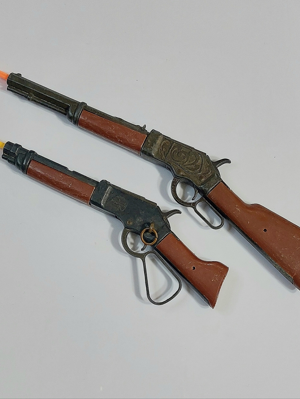 Vintage Pair of Toy Lever-Action Cap Guns in Brown and Black